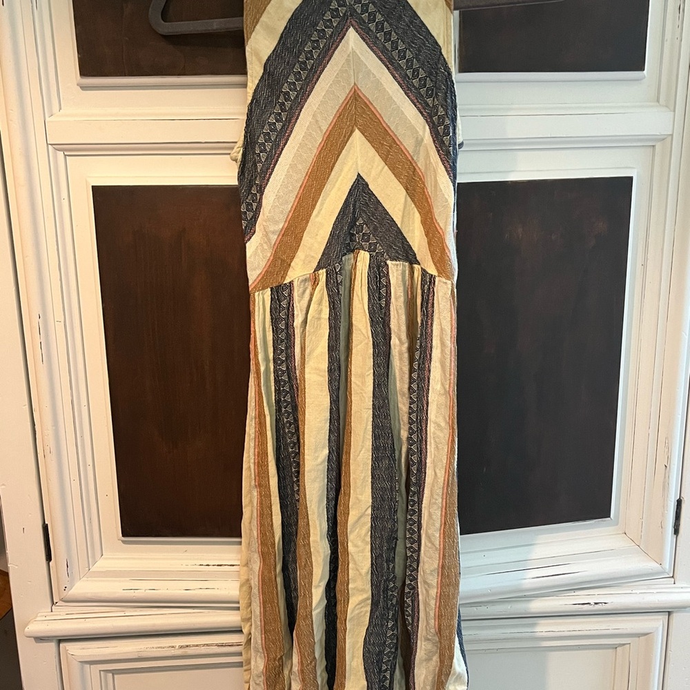 Striped Maxi Dress in Blue and Tan